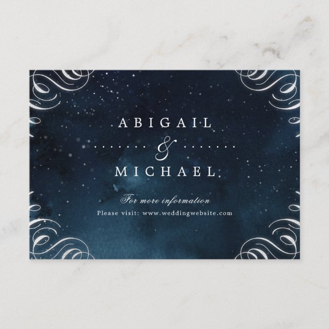 Navy silver vintage calligraphy wedding insert (Front)