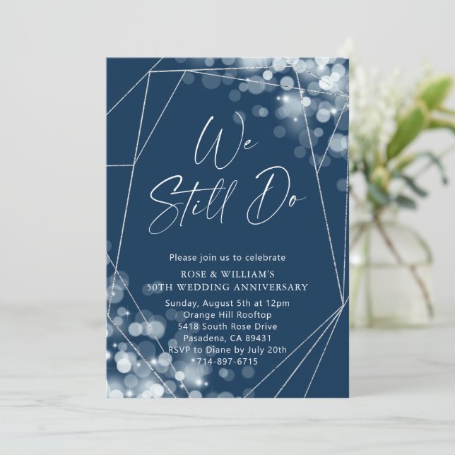 Navy & Silver We Still Do 50th Anniversary Invitation (Standing Front)