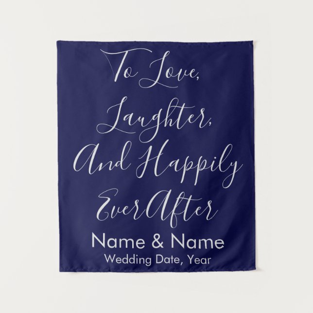 Navy & Silver Wedding Backdrop Photo Booth Prop Tapestry (Front)