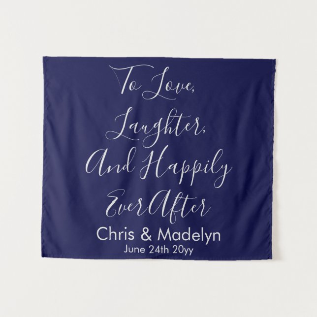 Navy & Silver Wedding Backdrop Photo Booth Prop Tapestry (Front (Horizontal))