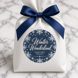 Navy Silver Winter Wonderland 1st Birthday Classic Round Sticker