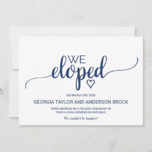 Navy Simple Calligraphy Elopement Announcement