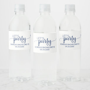 Navy Simple Calligraphy Let's Party Bachelorette Water Bottle Label