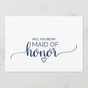 Navy Simple Calligraphy Maid Of Honour Proposal Invitation