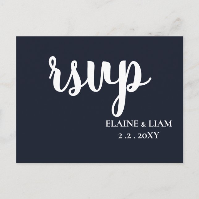 Navy Simple Calligraphy Modern RSVP  Invitation Postcard (Front)