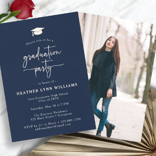 Navy Simple Graduation Invitation