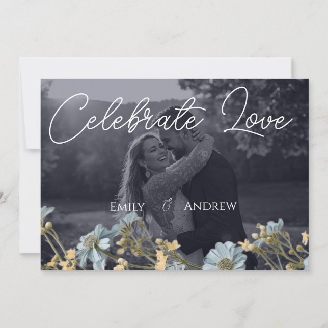 Navy Simple Modern Floral Wedding Invitation (Front)