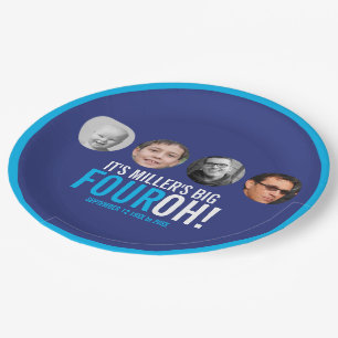 Navy sky blue 40th Four OH! photo birthday party Paper Plate