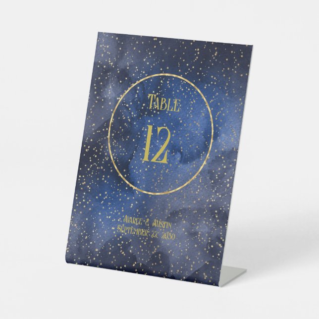 Navy Sky Gold Stars Tabletop Pedestal Sign (Front)