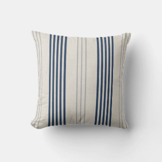 Navy Slate Ticking Stripe Linen Texture Throw Pillow