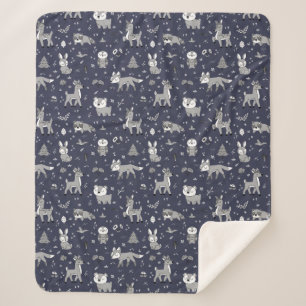 Navy Sleepy Woodland, Modern Nursery Decor Sherpa Blanket