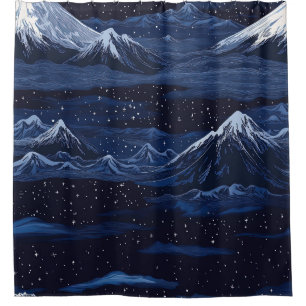 Navy Snow Mountain Starry Night Landscape Pattern