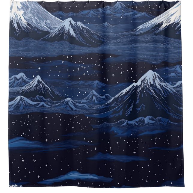 Navy Snow Mountain Starry Night Landscape Pattern (Front)