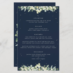 Navy Snowberry+Eucalyptus 4 Course Wedding Menu