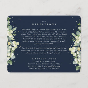 Navy Snowberry+Eucalyptus Edged Wedding Directions Enclosure Card