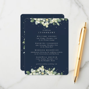 Navy Snowberry+Eucalyptus Edged Wedding Itinerary Enclosure Card
