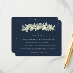 Navy Snowberry+Eucalyptus Garland Wedding Details Enclosure Card