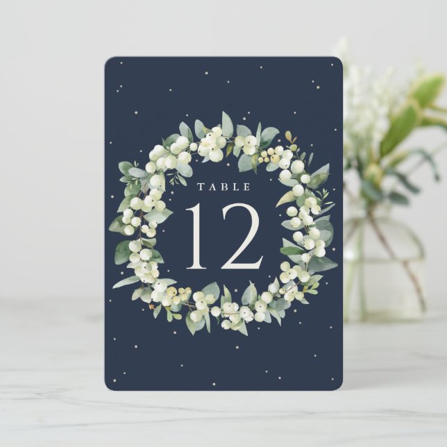 Navy Snowberry+Eucalyptus Mariage Numéro de table (Debout devant)
