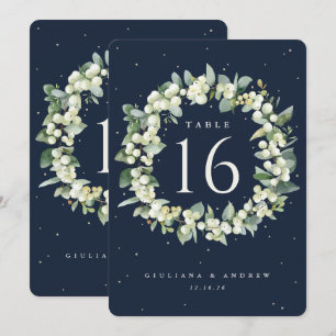 Navy Snowberry+Eucalyptus Mariage Numéro de table