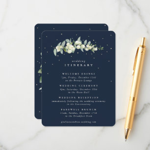Navy Snowberry+Eucalyptus Stem Wedding Itinerary Enclosure Card