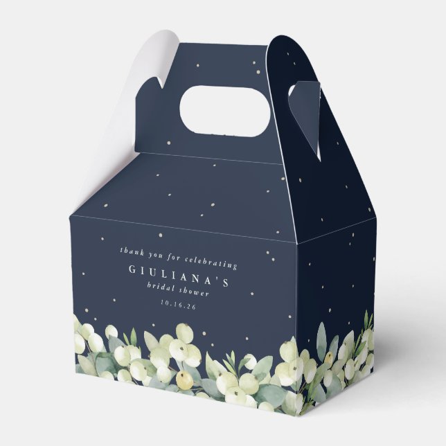 Navy Snowberry+Eucalyptus Winter Bridal Shower Favor Box (Front Side)