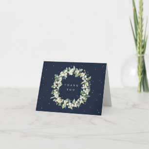Navy Snowberry+Eucalyptus Wreath Wedding Note Thank You Card
