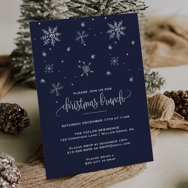 Navy Snowflake Christmas Brunch Invitation (Creator Uploaded)