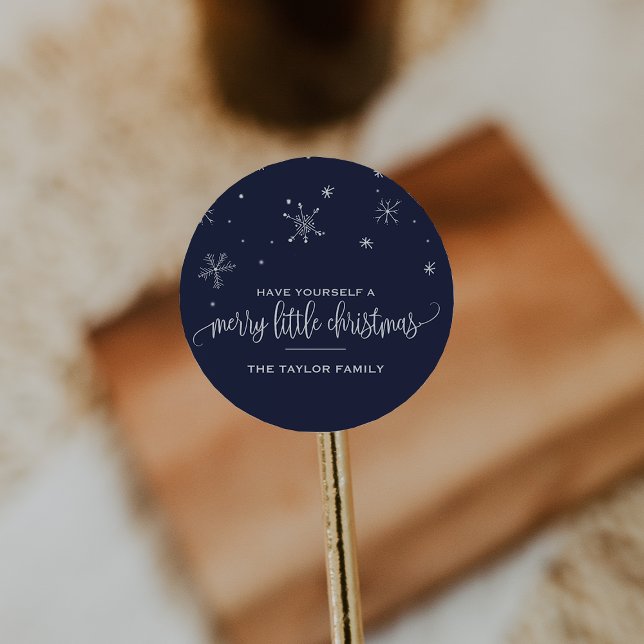 Navy Snowflake Christmas Classic Round Sticker (Creator Uploaded)