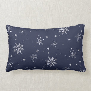 Navy Snowflake Christmas Lumbar Pillow