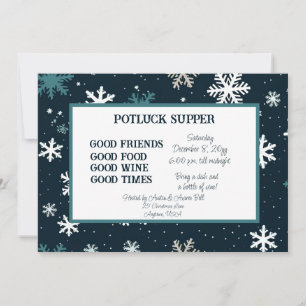 Navy Snowflake Christmas POT LUCK Supper  Invitation