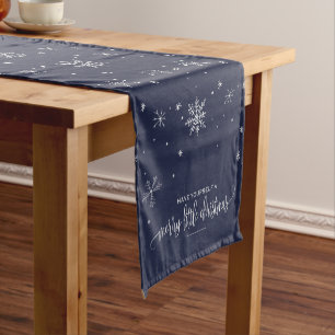 Navy Snowflake Christmas Short Table Runner