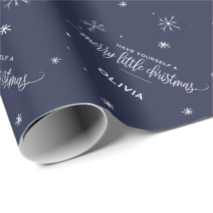Navy Snowflake Christmas Wrapping Paper