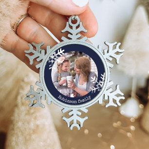 Navy Snowflake Family Pewter Christmas Ornament