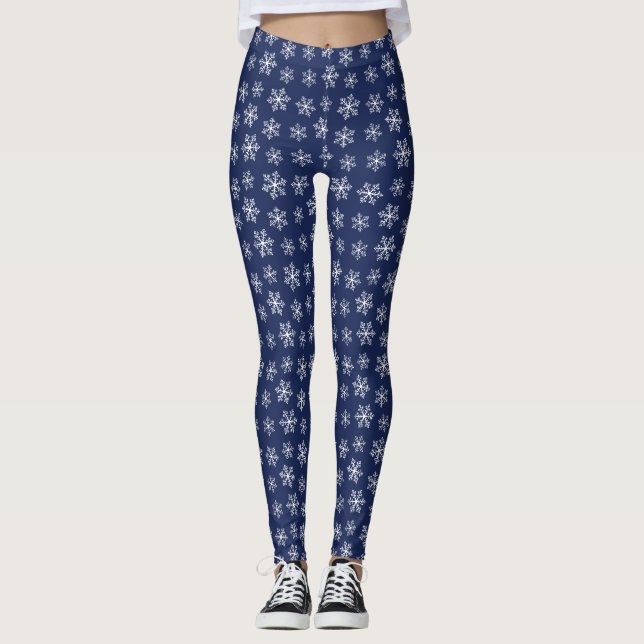 Navy Snowflake Leggings (Front)