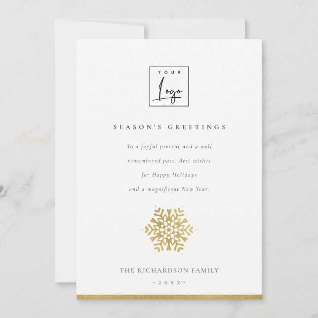 NAVY SNOWFLAKE LIGHT STRINGS SEASONS GREETINGS HOLIDAY CARD (Front)