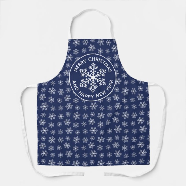 Navy Snowflake Pattern Apron (Front)