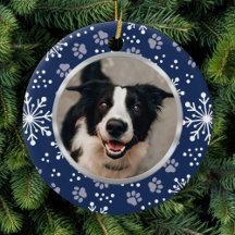 Navy Snowflake Paw Pattern Pet Photo
