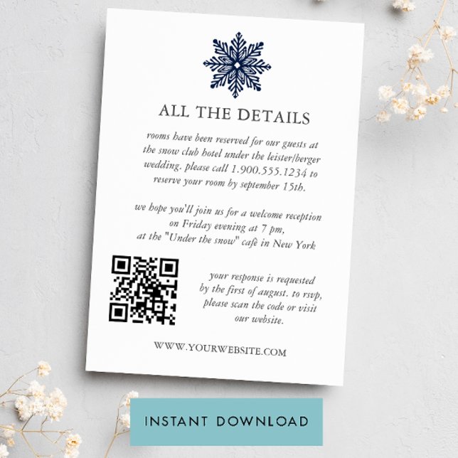 Navy Snowflake Winter WEDDING QR DETAILS TEMPLATE (Creator Uploaded)