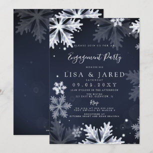 Navy Snowflakes Winter Engagement Party  Invitation