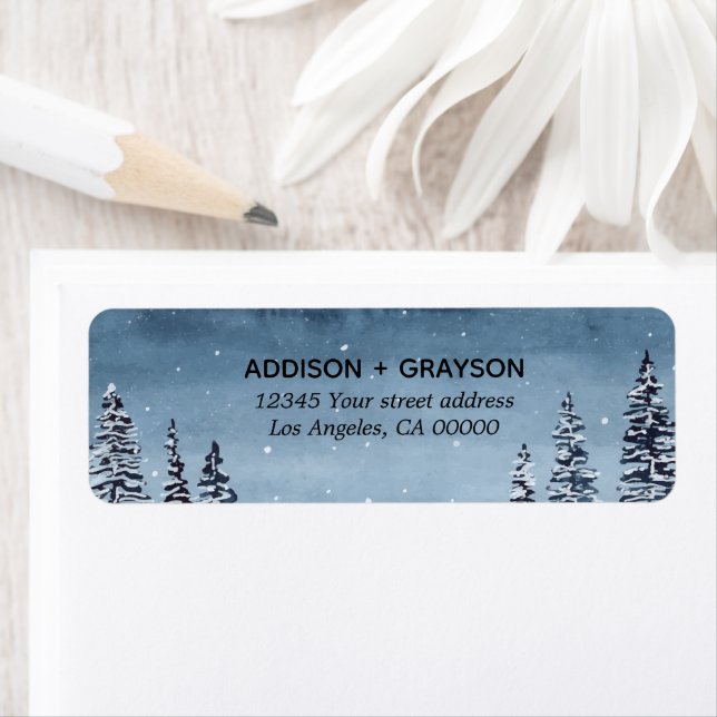 Navy Snowy Winter Pine Tree Watercolor Wedding (Insitu)