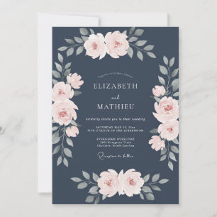 Navy Soft Blossom Arch Wedding Invitation