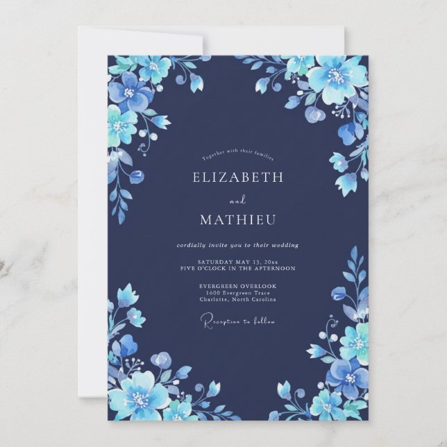Navy Sophisticated Midnight Wedding Invitation (Front)
