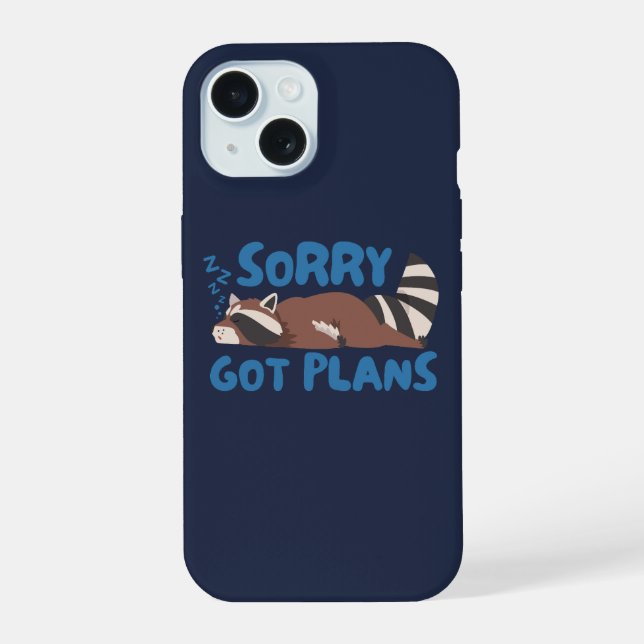 Navy Sorry Got Plans Funny Raccoon iPhone 15 Case (Back)