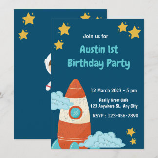 Navy Space Rocket Birthday Party Invitation