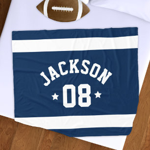 Navy Sports Jersey Name and Number Fleece Blanket