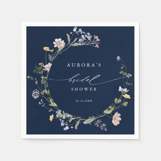 Navy Spring Wildflower Meadow Bridal shower    Napkin (Front)