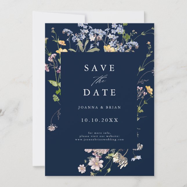 Navy Spring Wildflower Meadow Garden  Photo Save The Date (Front)