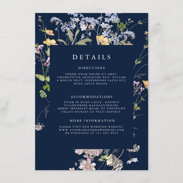 Navy Spring Wildflower Meadow Garden Wedding  Enclosure Card (Front)