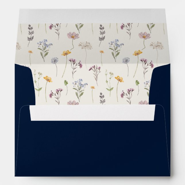Navy Spring Wildflower Meadow Garden Wedding  Envelope (Back (Bottom))