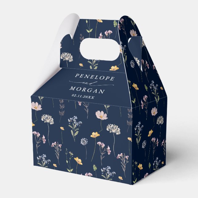 Navy Spring Wildflower Meadow Garden Wedding Favor Box (Back Side)